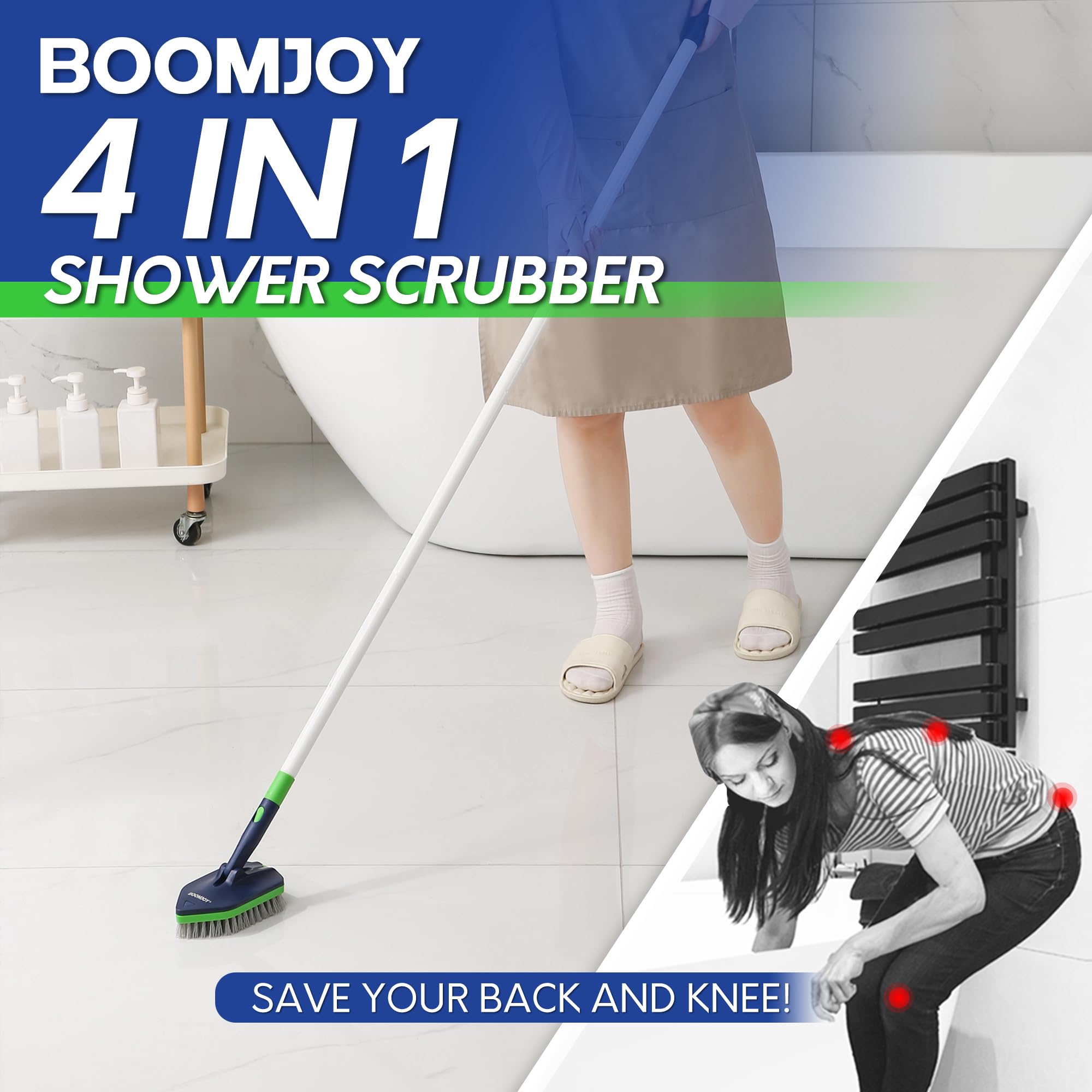 BOOMJOY V-shaped grout brush targets grout lines in tight corners.
