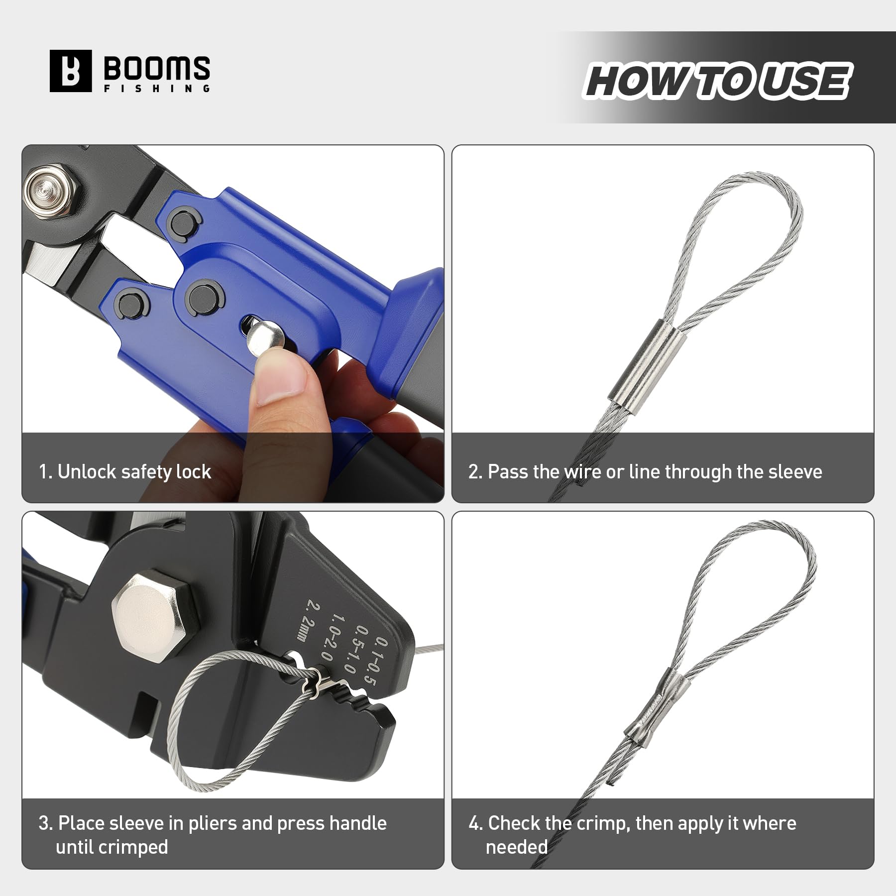 Booms Fishing crimping sizes 0.8, 1.2, 1.6, 2.0mm suitable for various rigs