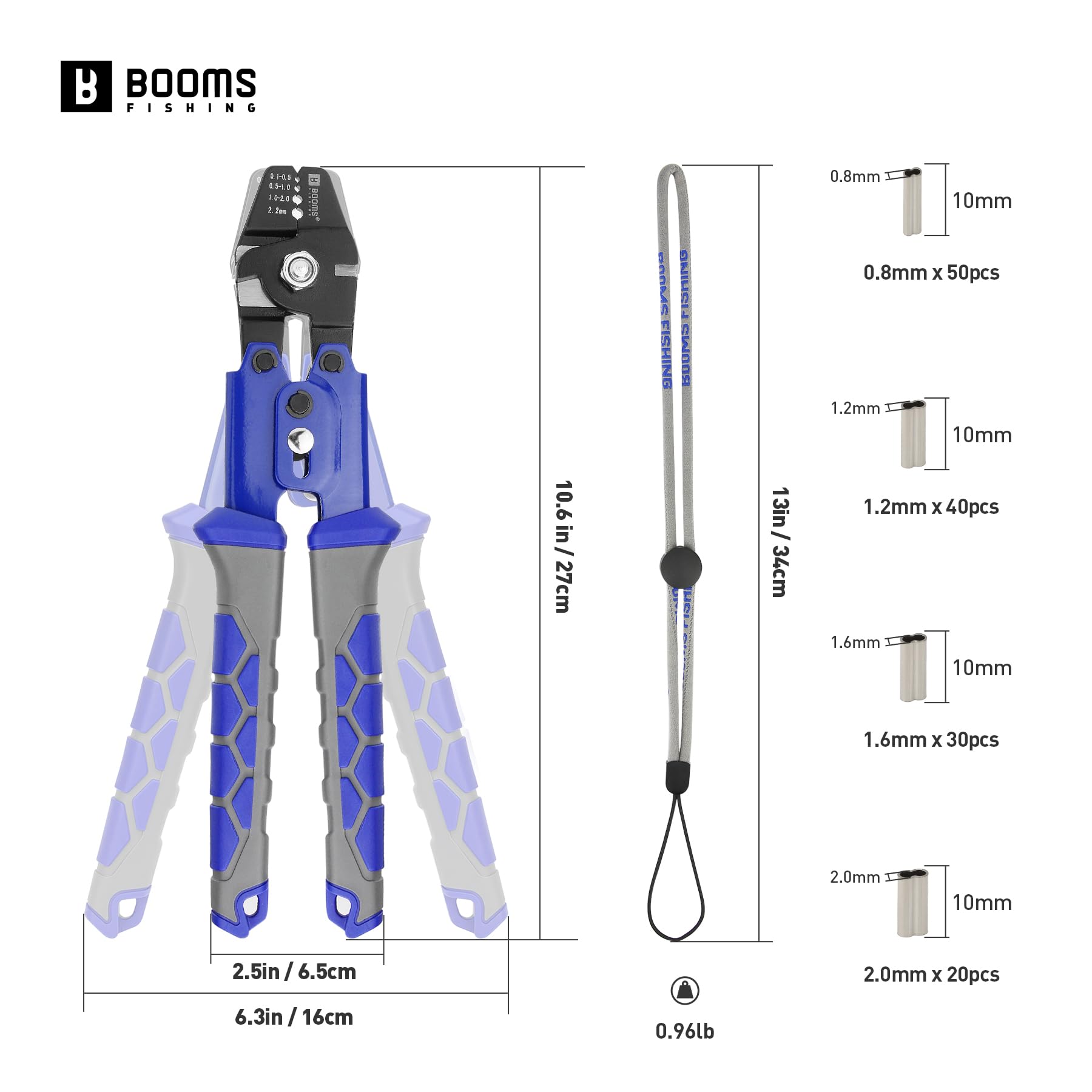 Booms Fishing crimping tool kit with built-in cutter and sleeve compatibility