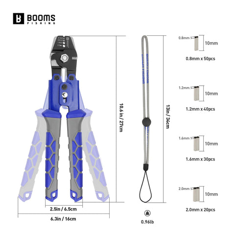 Booms Fishing crimping tool kit with built-in cutter and sleeve compatibility