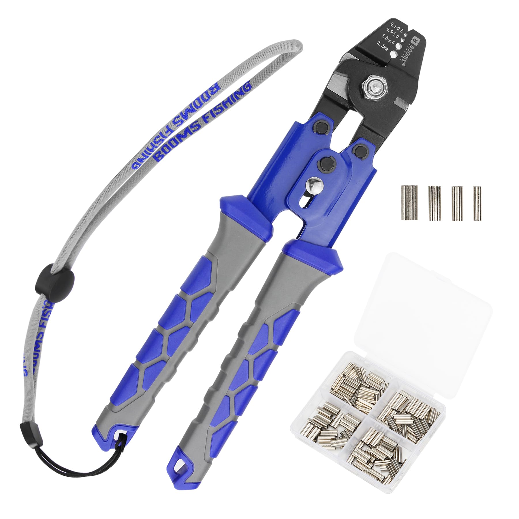 Booms Fishing crimping tool in hand with ergonomic grip for precise setups