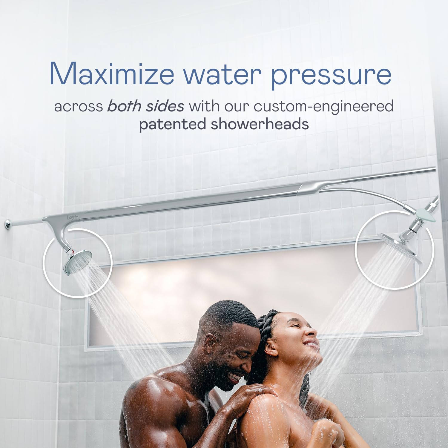 BOONA High-Pressure Dual Heads provide strong, steady water flow for both users