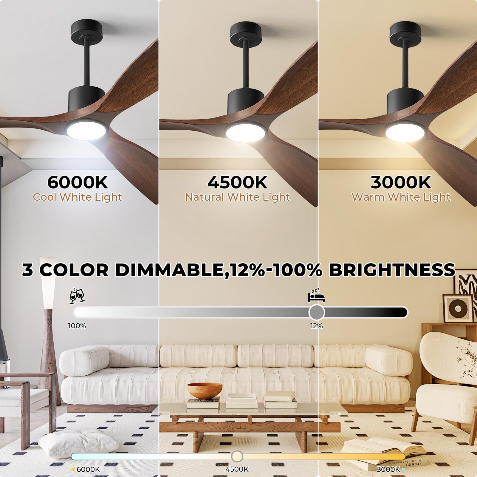 60-inch BOOSANT 3-blade walnut fan delivering steady airflow