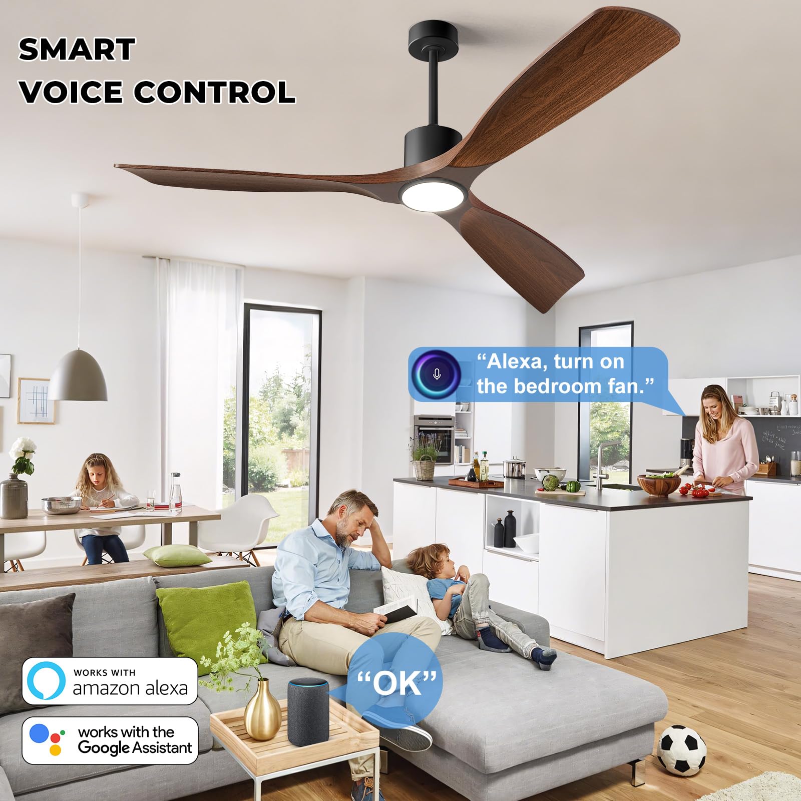 BOOSANT Alexa-enabled ceiling fan provides voice commands for convenient speed and light adjustment