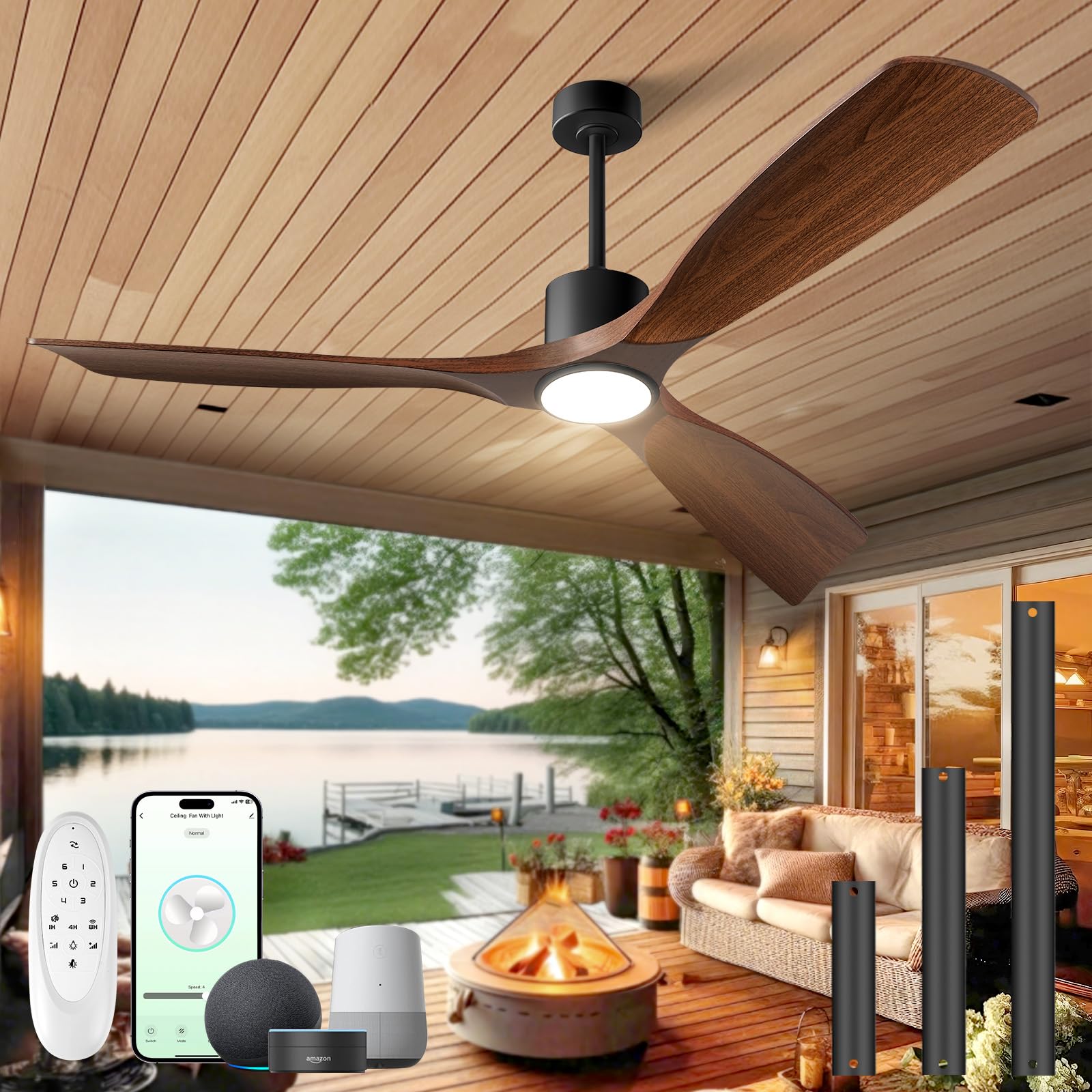 BOOSANT ceiling fan with lights in a walnut finish for living room ambiance