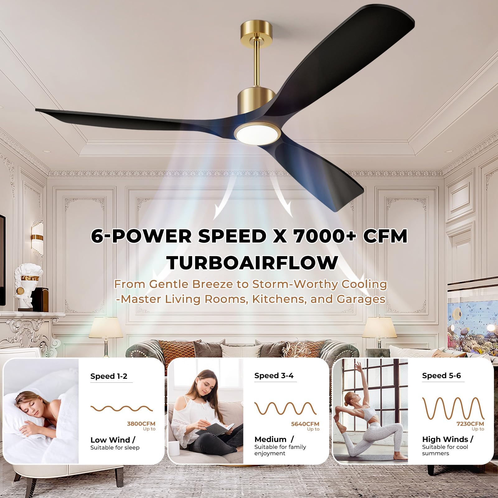 Whisper-quiet DC motor delivers powerful airflow with minimal disturbance