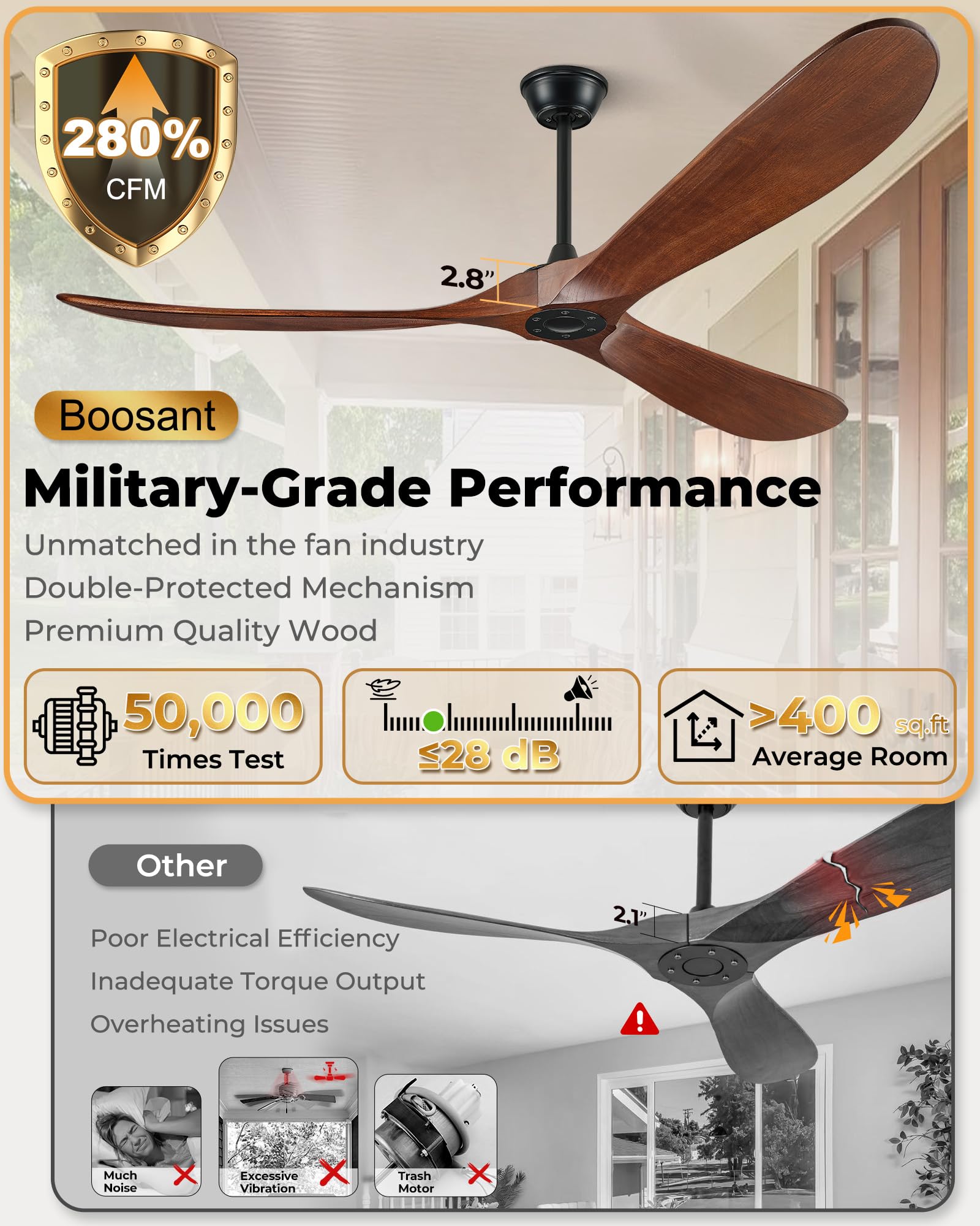 BOOSANT walnut blades balanced tested for stable, quiet airflow