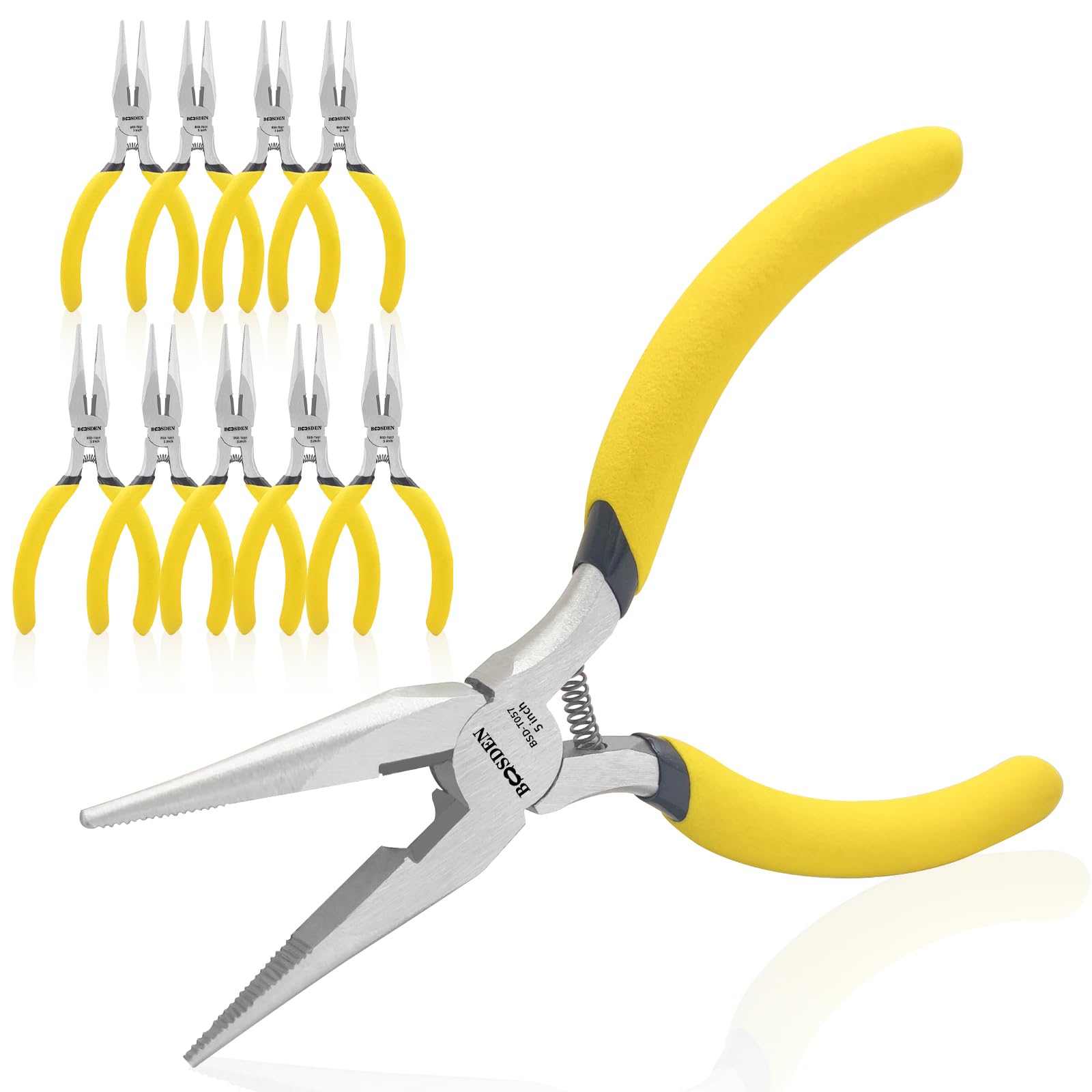 BOOSDEN 5in needle nose pliers with serrated jaws for secure grip in precise tasks