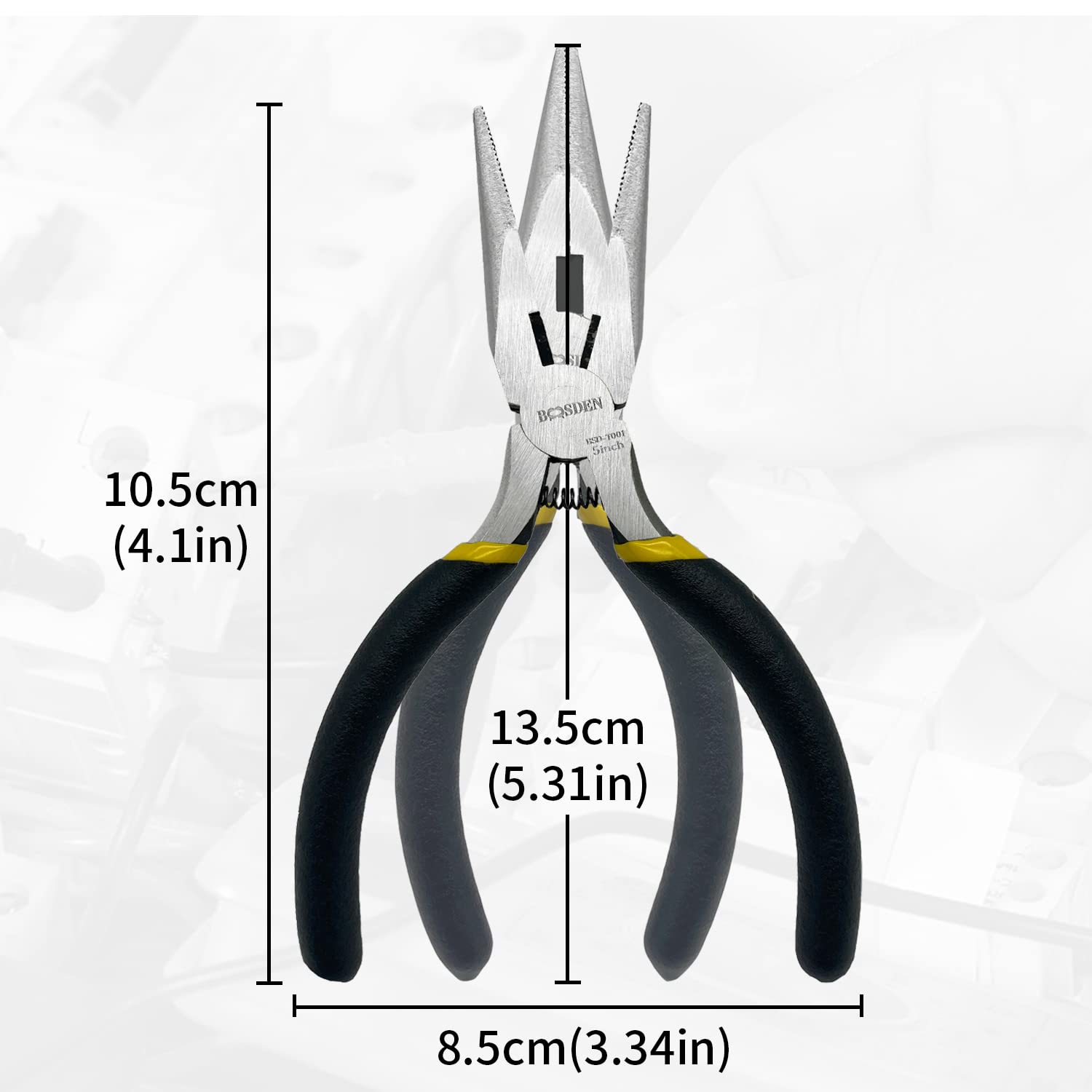 BOOSDEN mini precision pliers nose jaws closeup for reaching tight spaces.