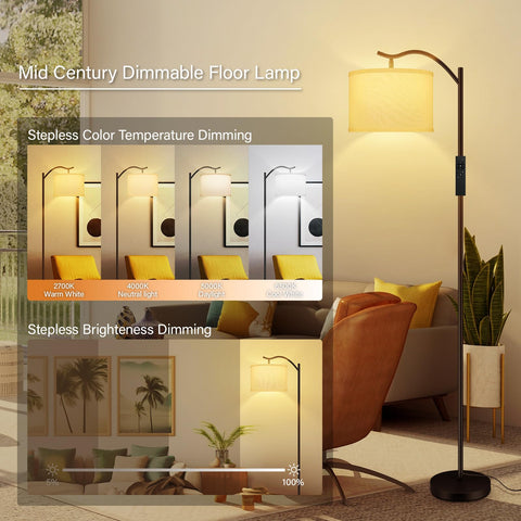 BoostArea arc floor lamp demonstrates dimmable brightness for customizable ambiance