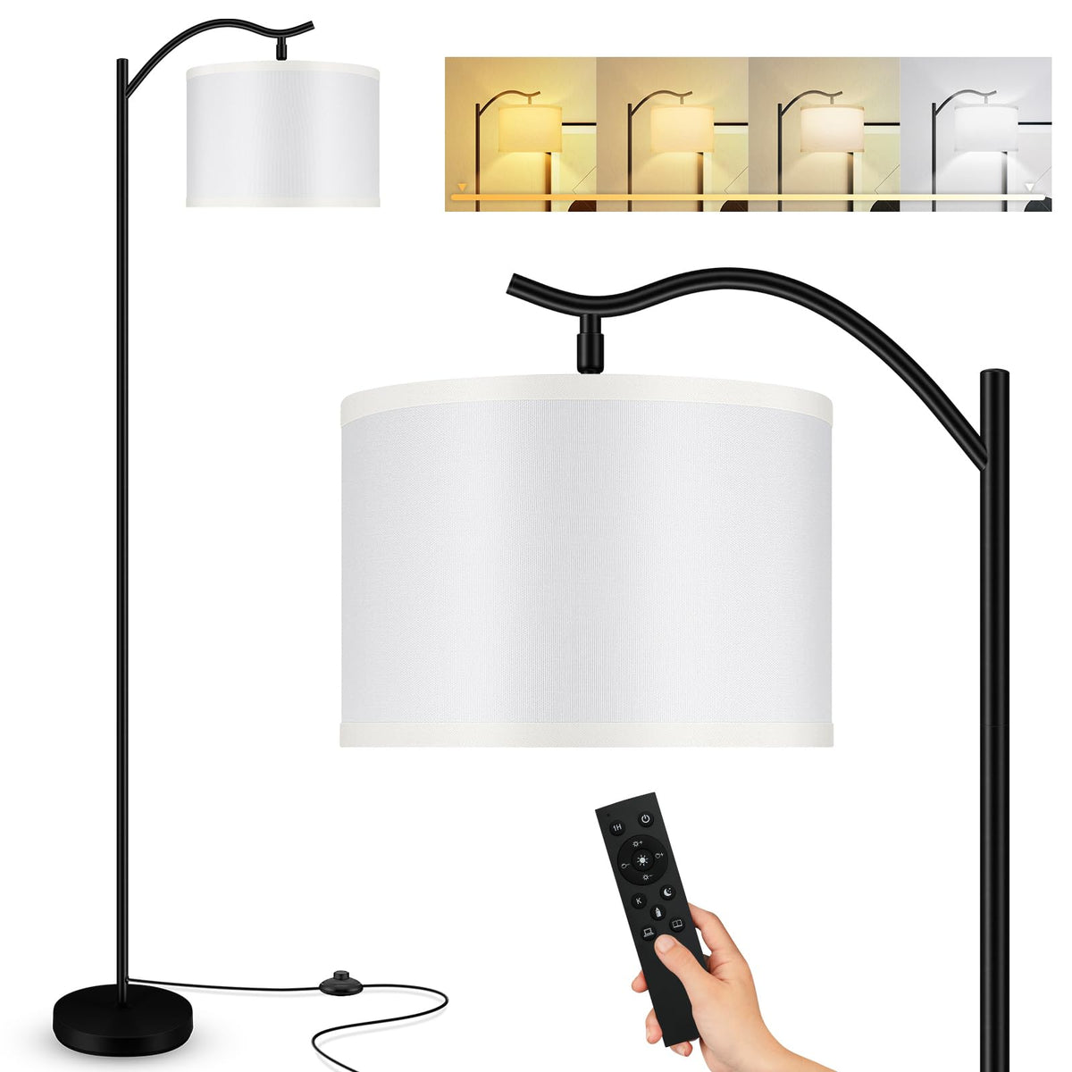 BoostArea arc floor lamp with remote control for easy lighting from the sofa