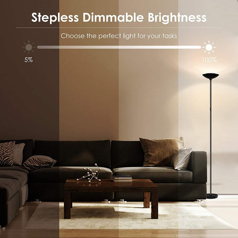 BoostArea floor lamp touch dimming control close-up showing stepless brightness