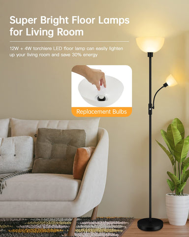 BoostArea two-head floor lamp with adjustable reading light for tasks.