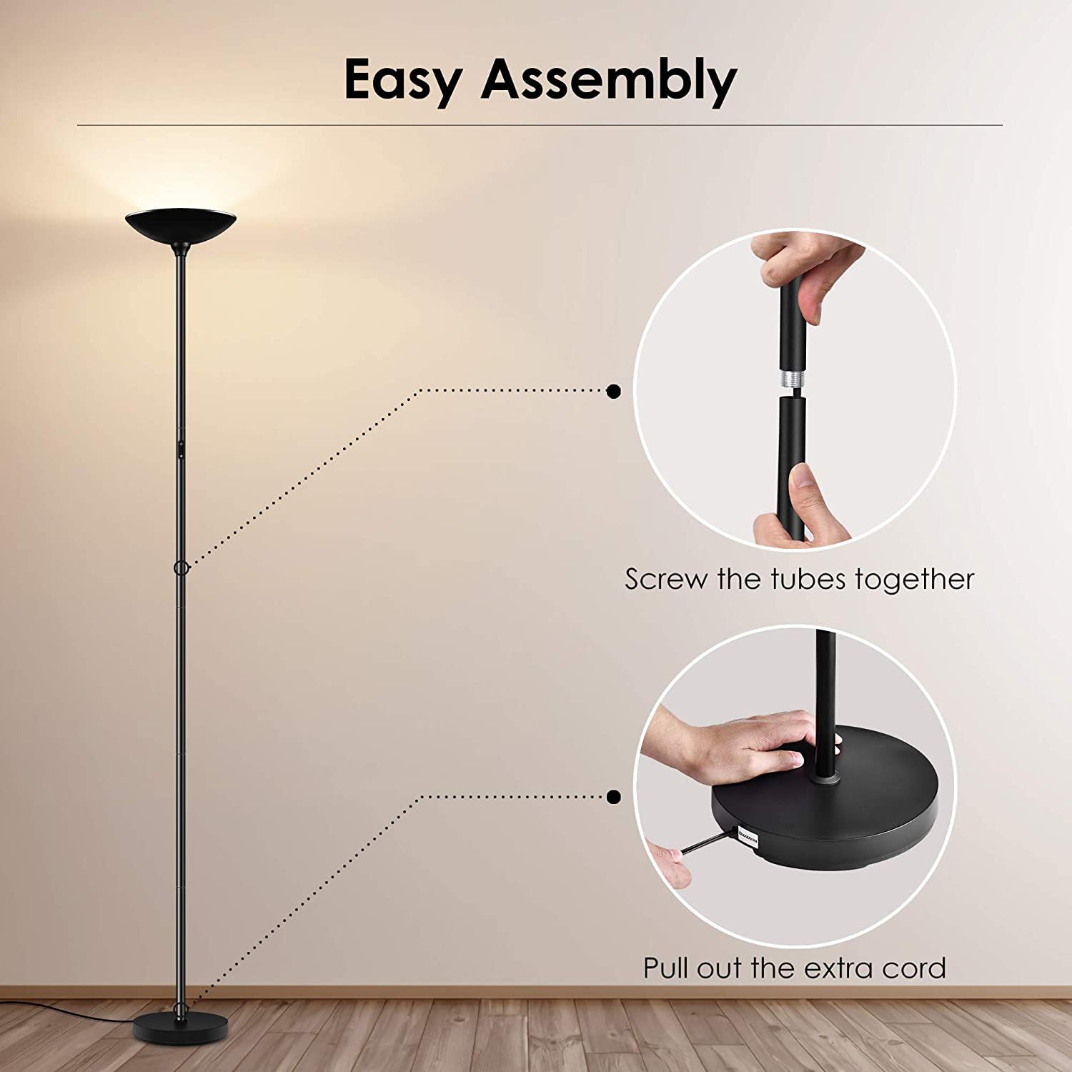 BoostArea floor lamp safety features, sturdy all-metal build