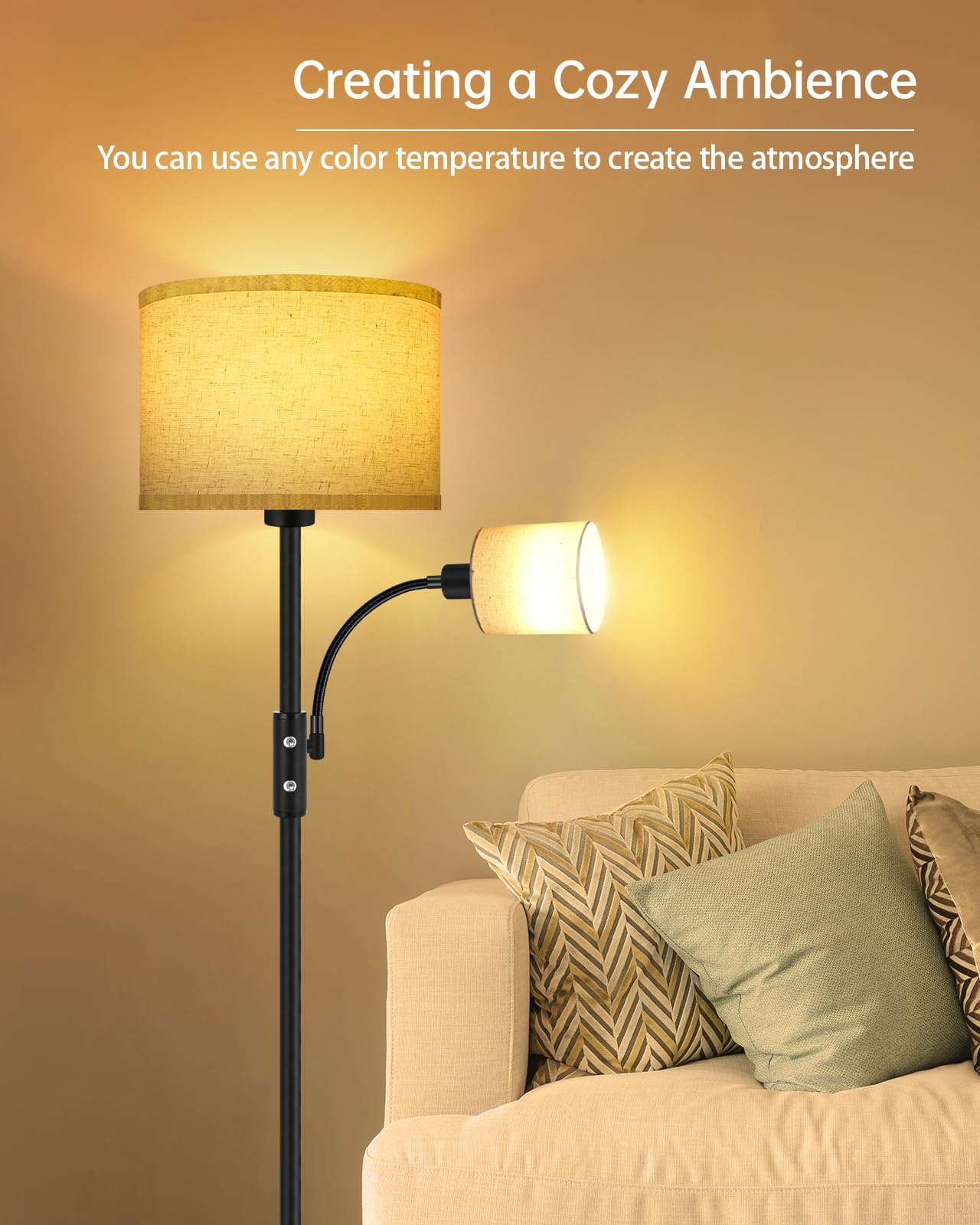 BoostArea floor lamp with two shades for adjustable brightness options