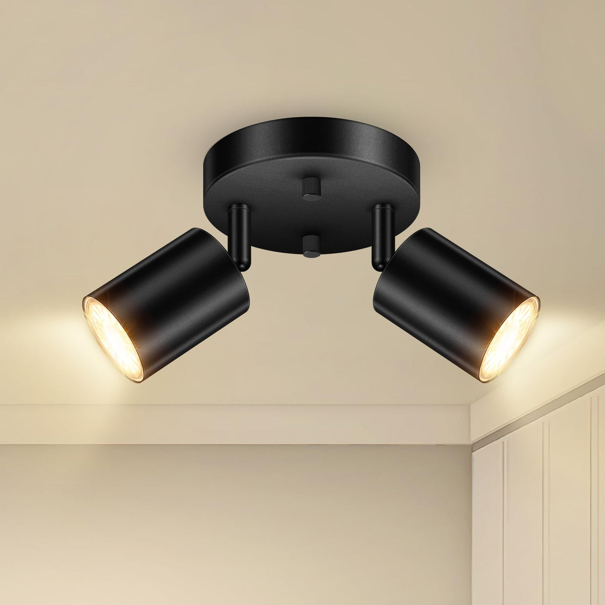 BoostArea LED track kit with two black ceiling spotlights for versatile lighting in living rooms