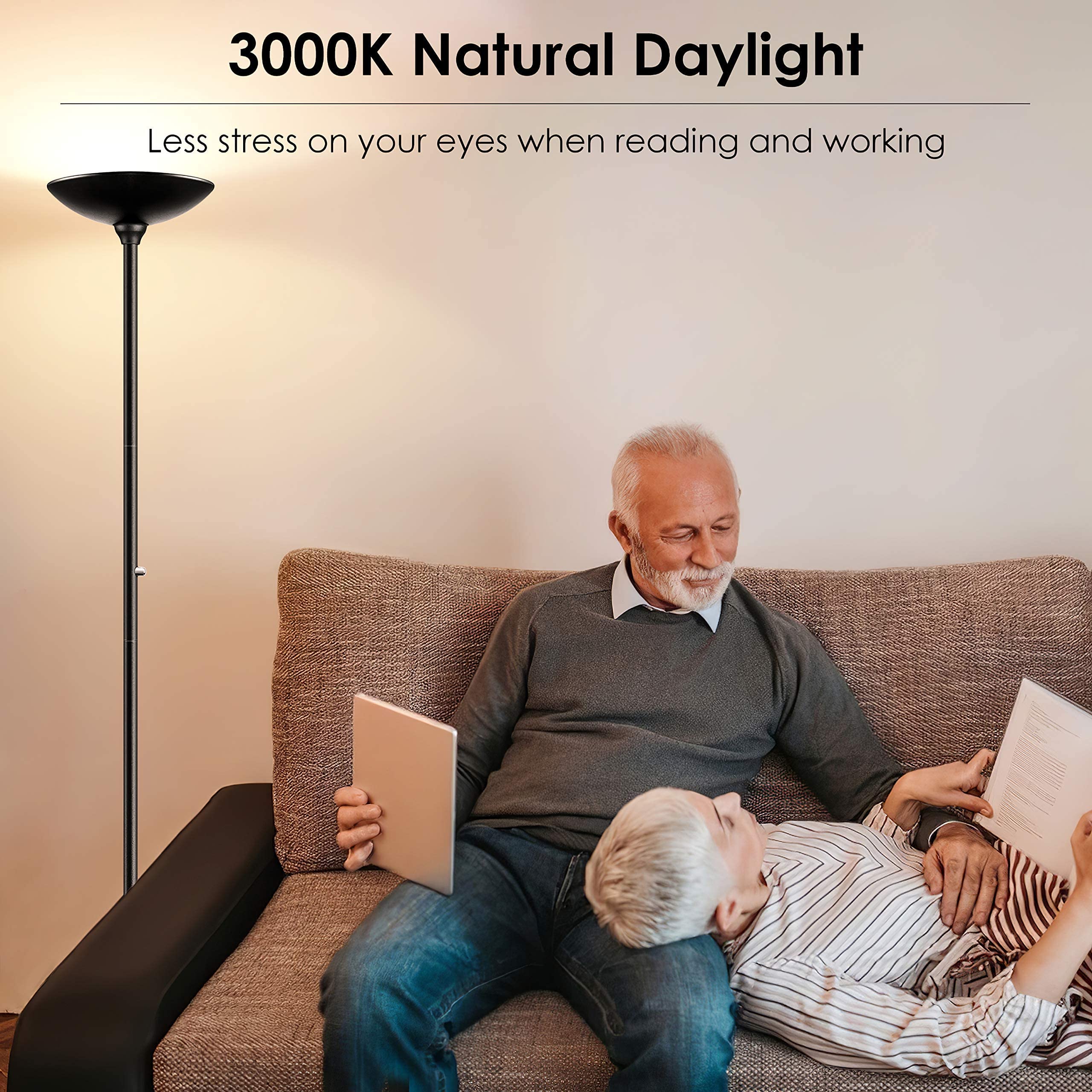 BoostArea torchiere lamp 3000K light creates cozy reading environments.