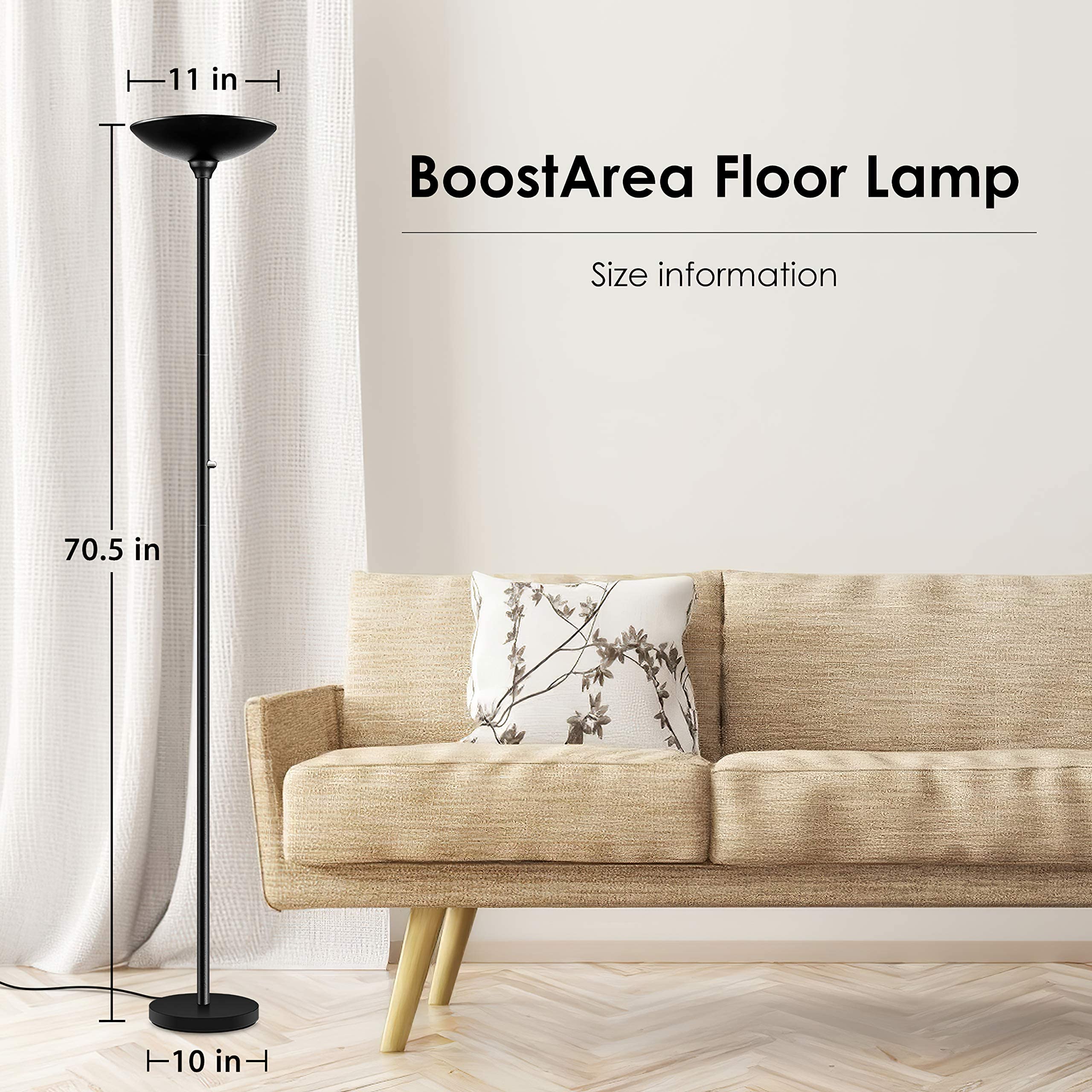 BoostArea torchiere lamp rotary switch enables smooth brightness control.