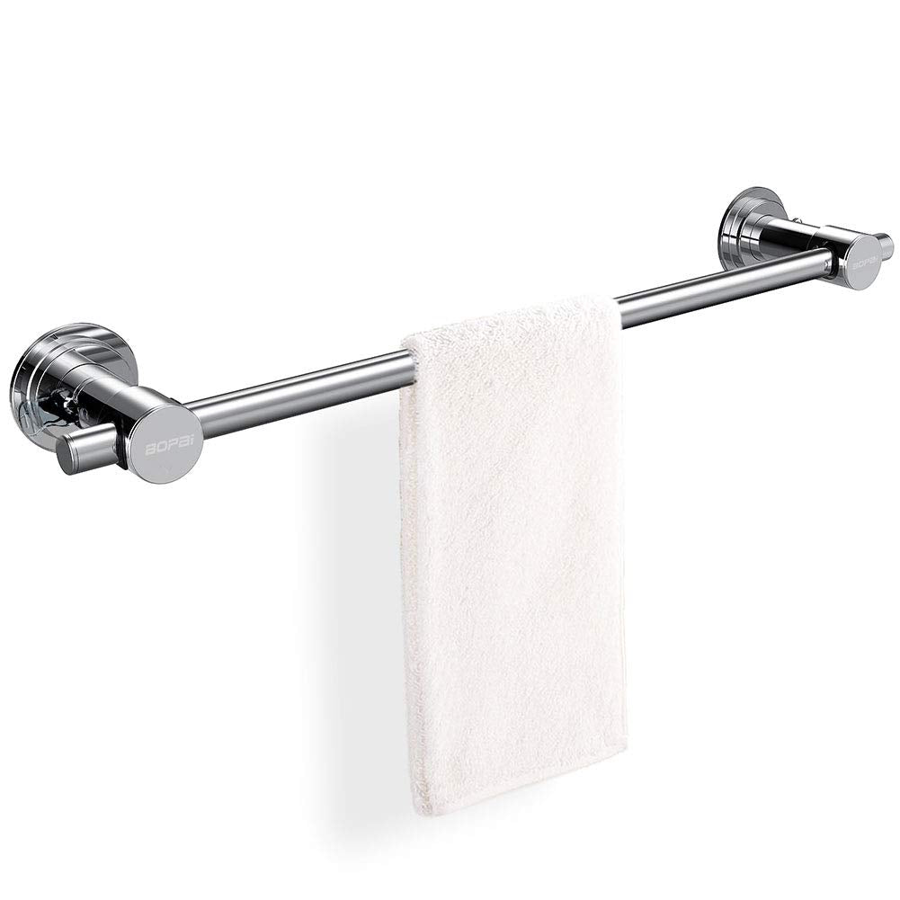 BOPai 24-inch suction cup towel bar on glass surface offers secure, wobble-free support.
