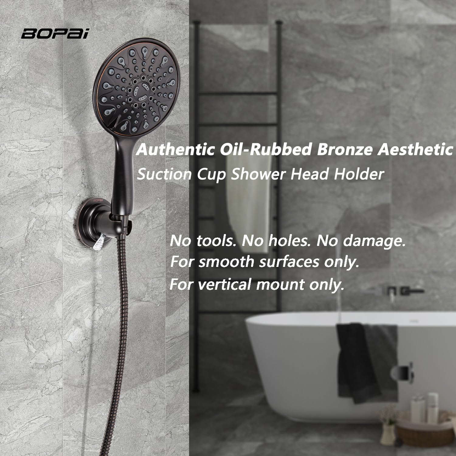 BOPai suction shower holder side view shows quick height adjustment.