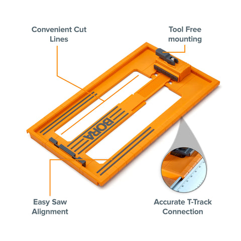 BORA NGX Saw Plate RT track-saw precision on a standard circular saw for accurate rails.
