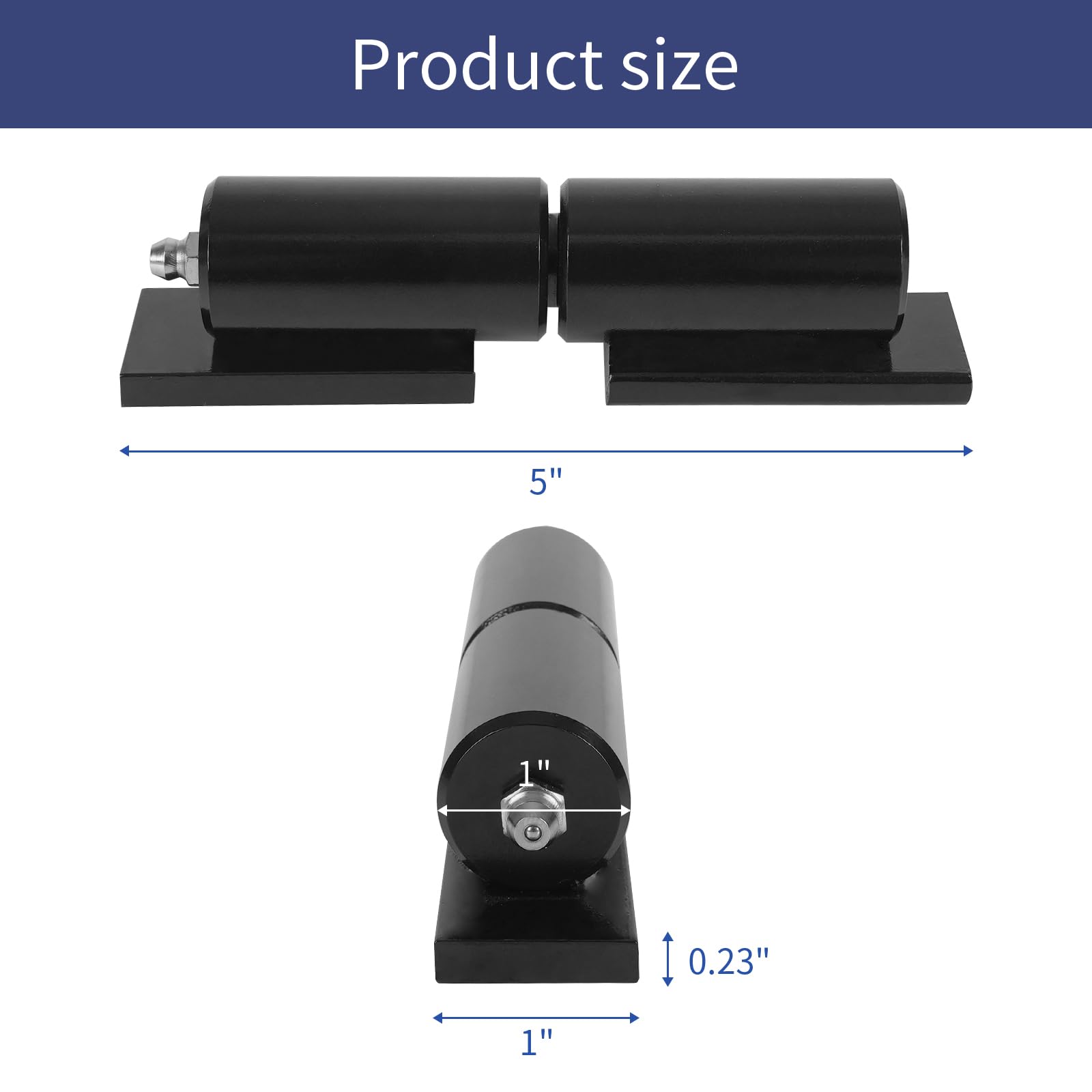 Close-up of BORDERSMOVER heavy-duty weld-on hinge showing the matte black coating