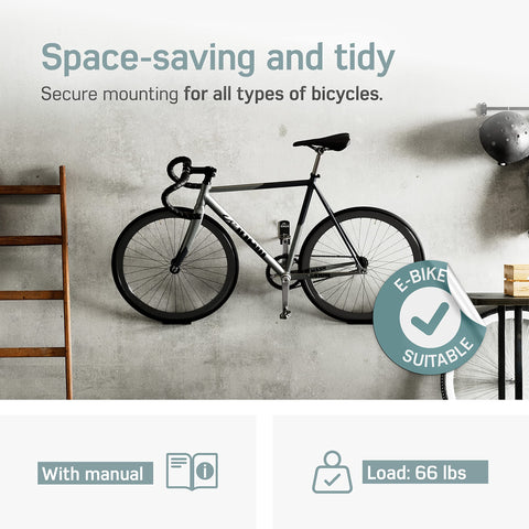 Borgen wall mount brackets keep wheels secure for horizontal positioning.