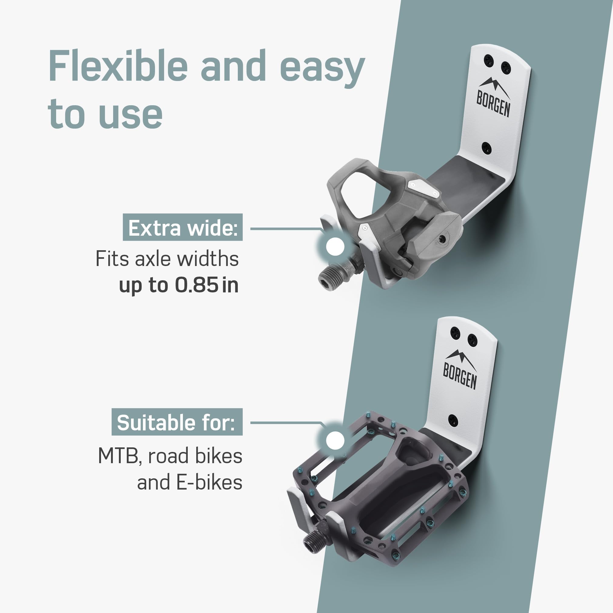 Borgen installation kit includes dowels and screws for secure mounting.