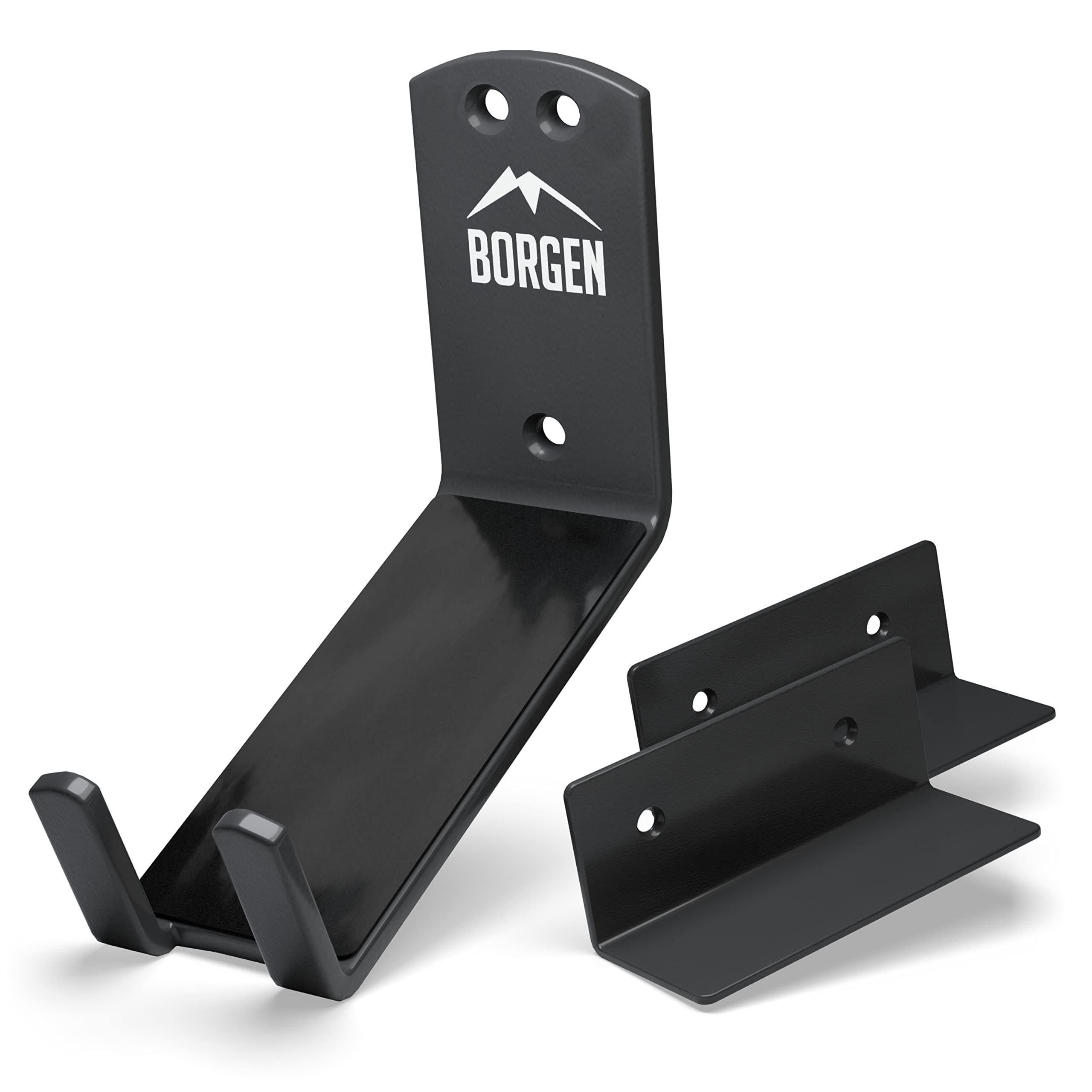 Borgen bike wall mount pedal hook demonstrates space-saving E-bike storage.