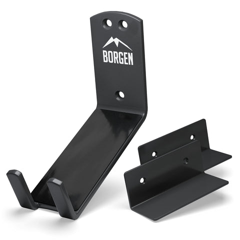 Borgen bike wall mount pedal hook demonstrates space-saving E-bike storage.