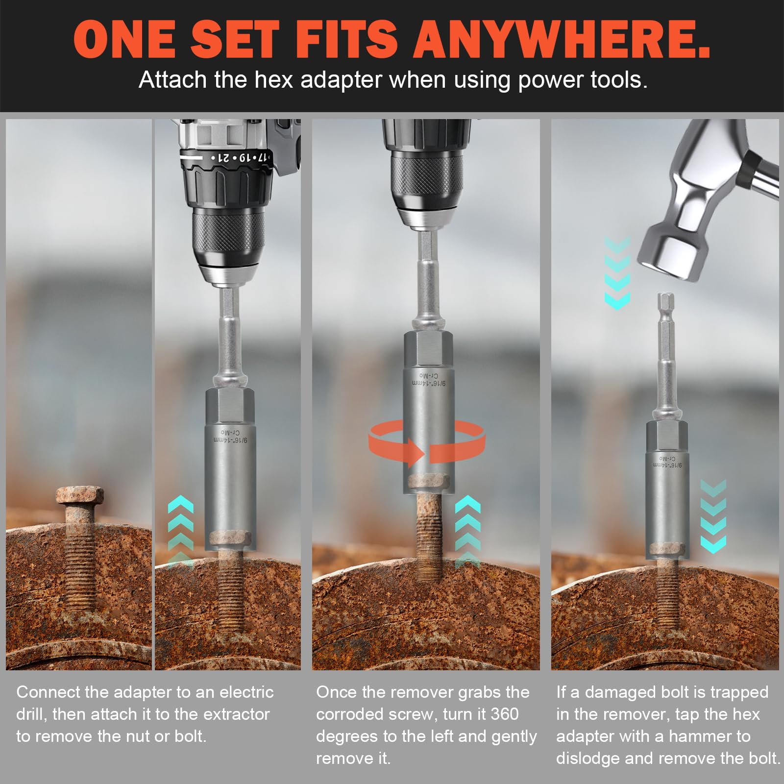 Bornpye Deep Bolt Extractor 5-8in versatile for various bolt sizes and fittings.
