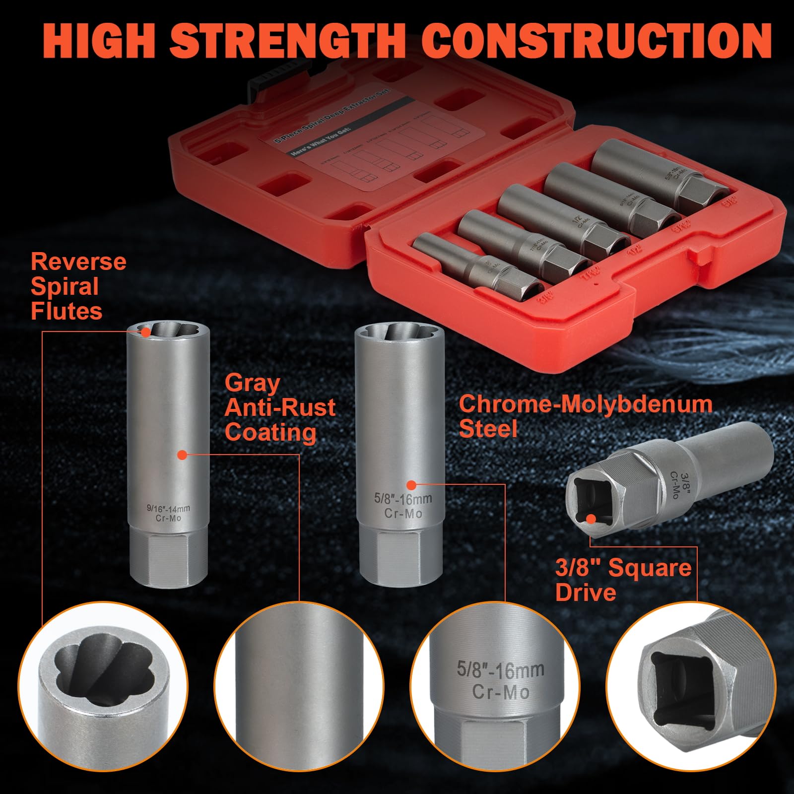 Bornpye Deep Bolt Extractor 9-16in designed for long bolts and plug removal.