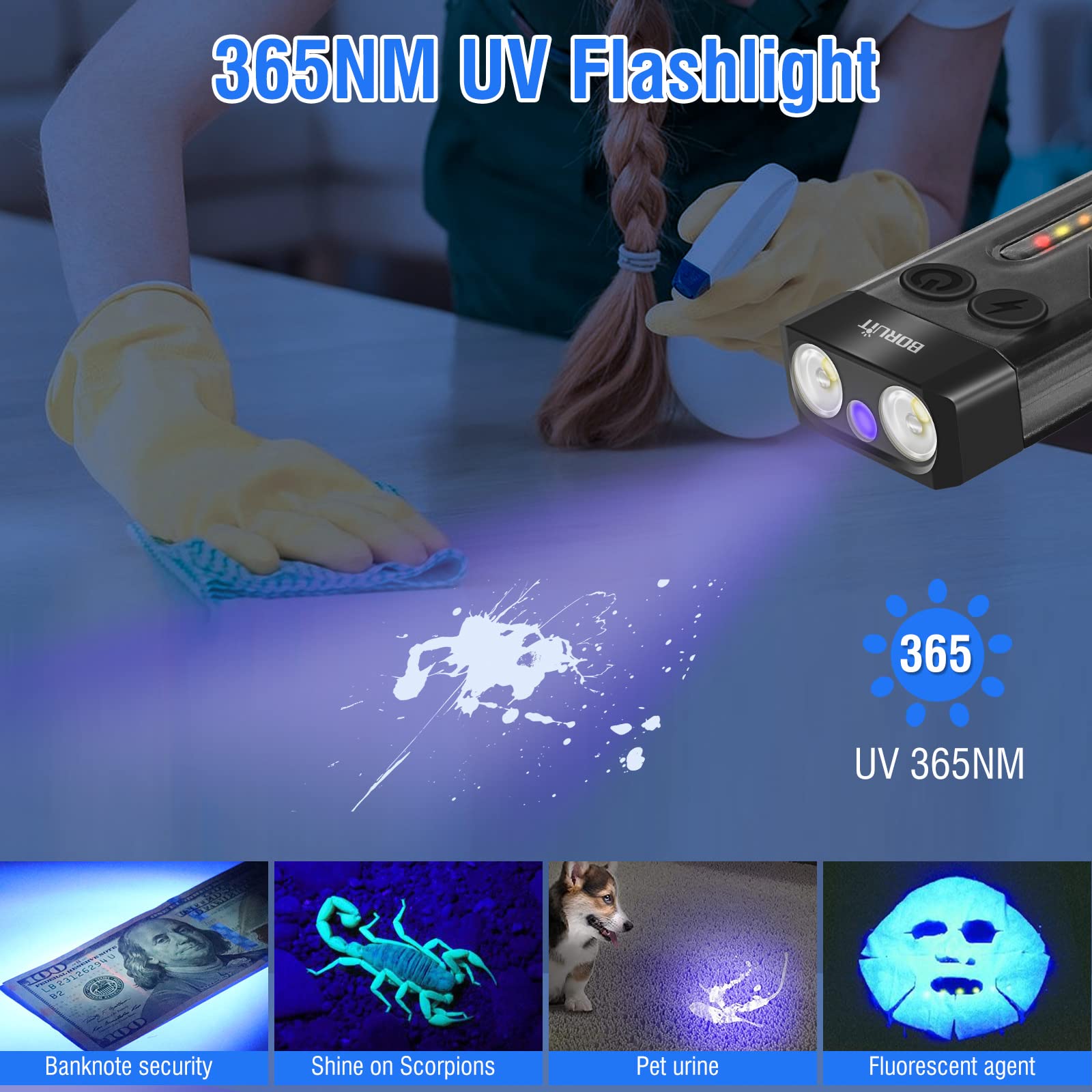 BORUIT V10 side COB LEDs show color options for signaling and inspection.