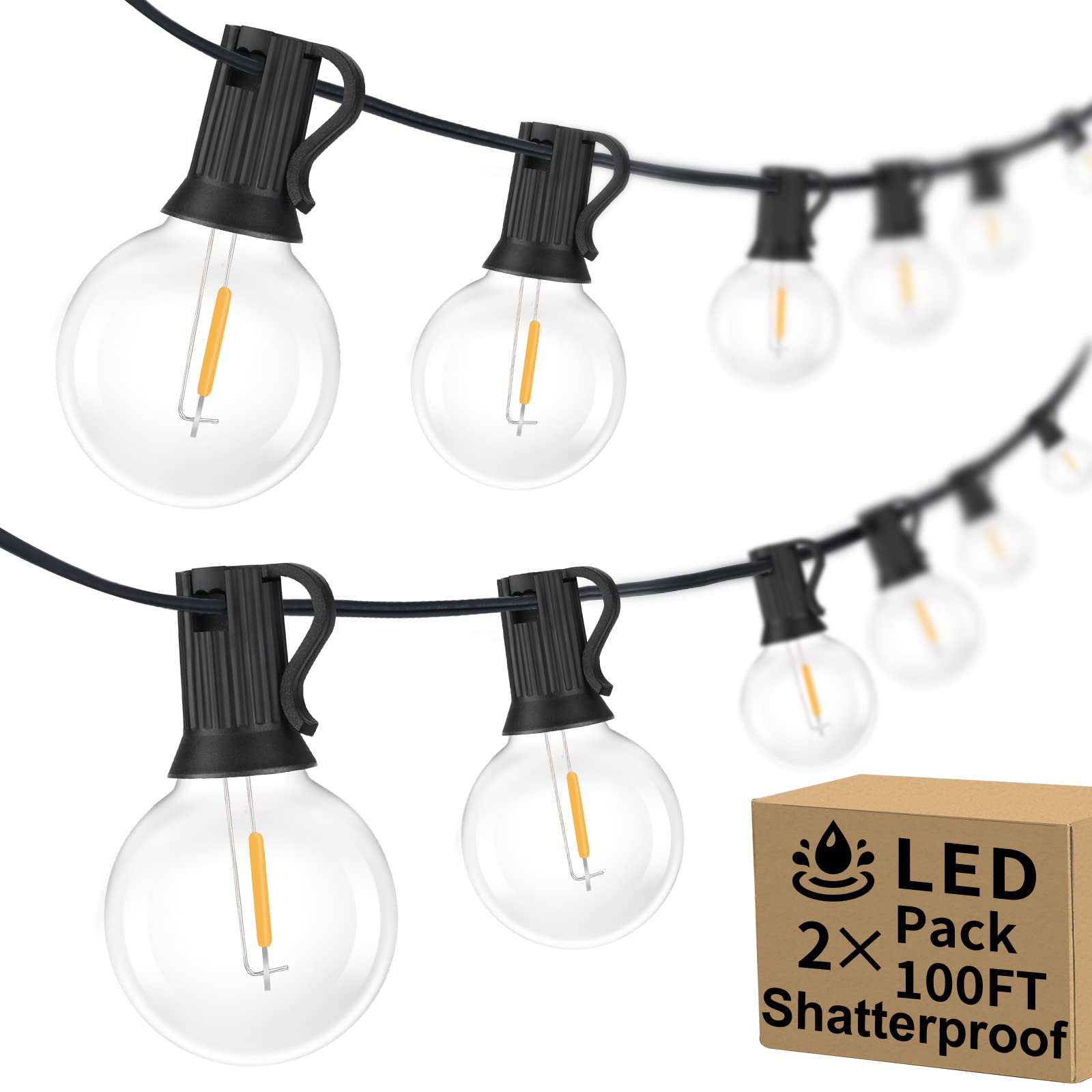 Bosceos 200ft G40 globe lights installation over patio for ambient outdoor dining.