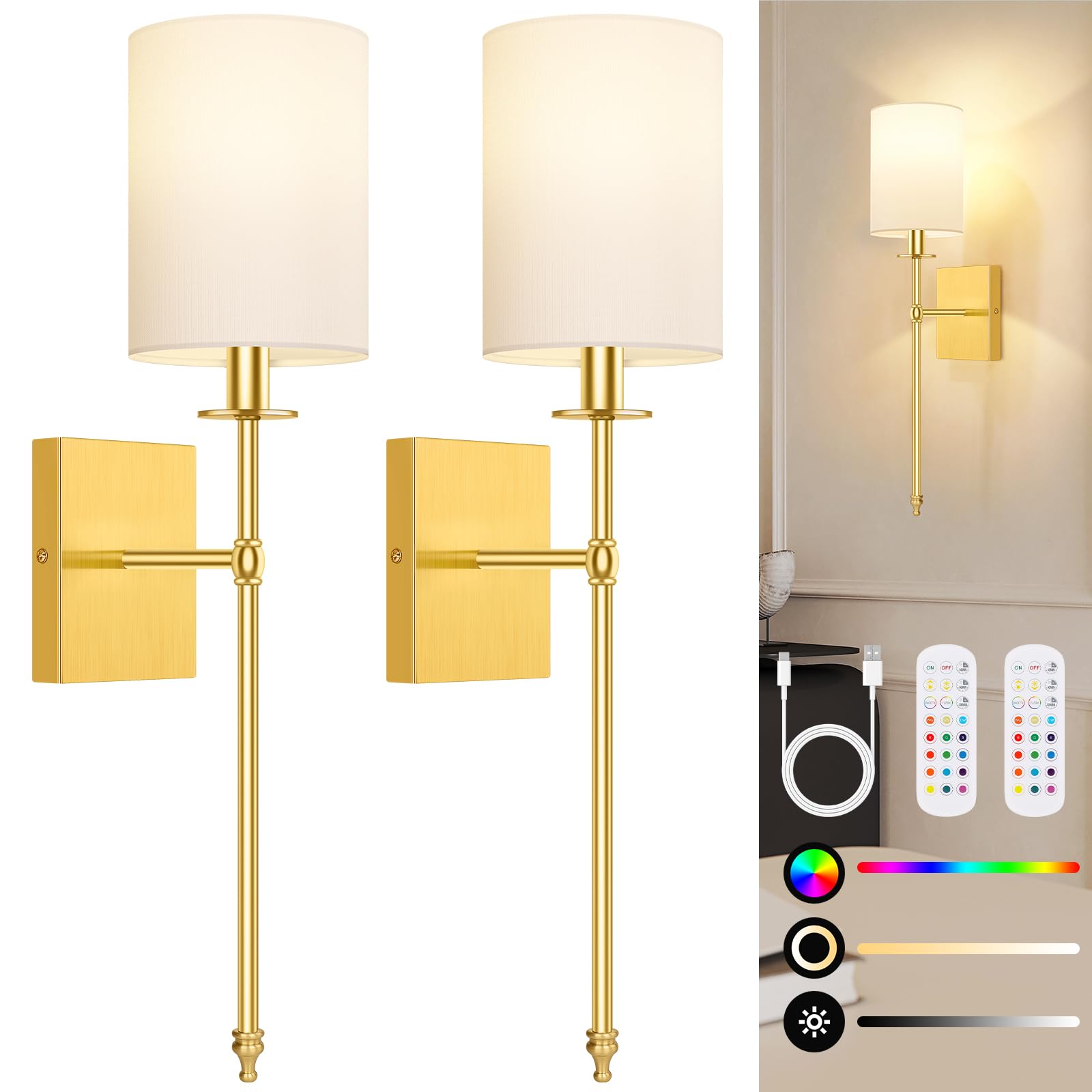 Bosceos 24.8-inch battery sconce, left view, cordless lighting for easy placement