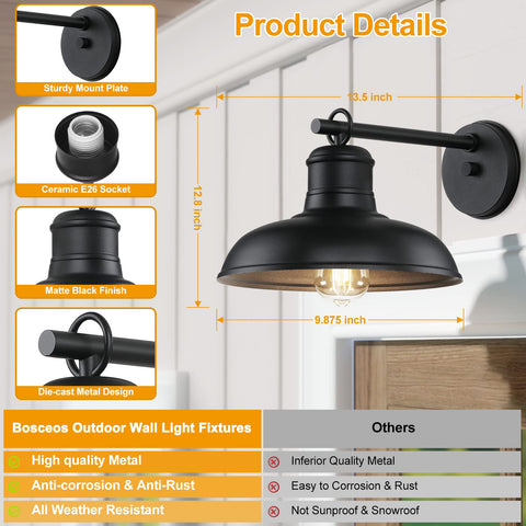Bosceos dimmable outdoor wall light compatible with dimmer switches.