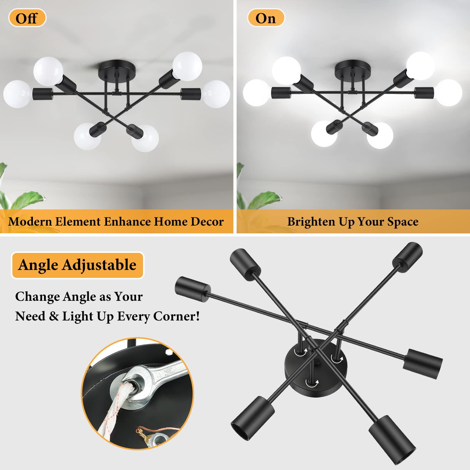 Bosceos easy install Sputnik ceiling light with safer wiring