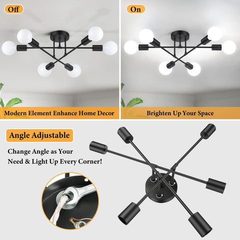 Bosceos easy install Sputnik ceiling light with safer wiring