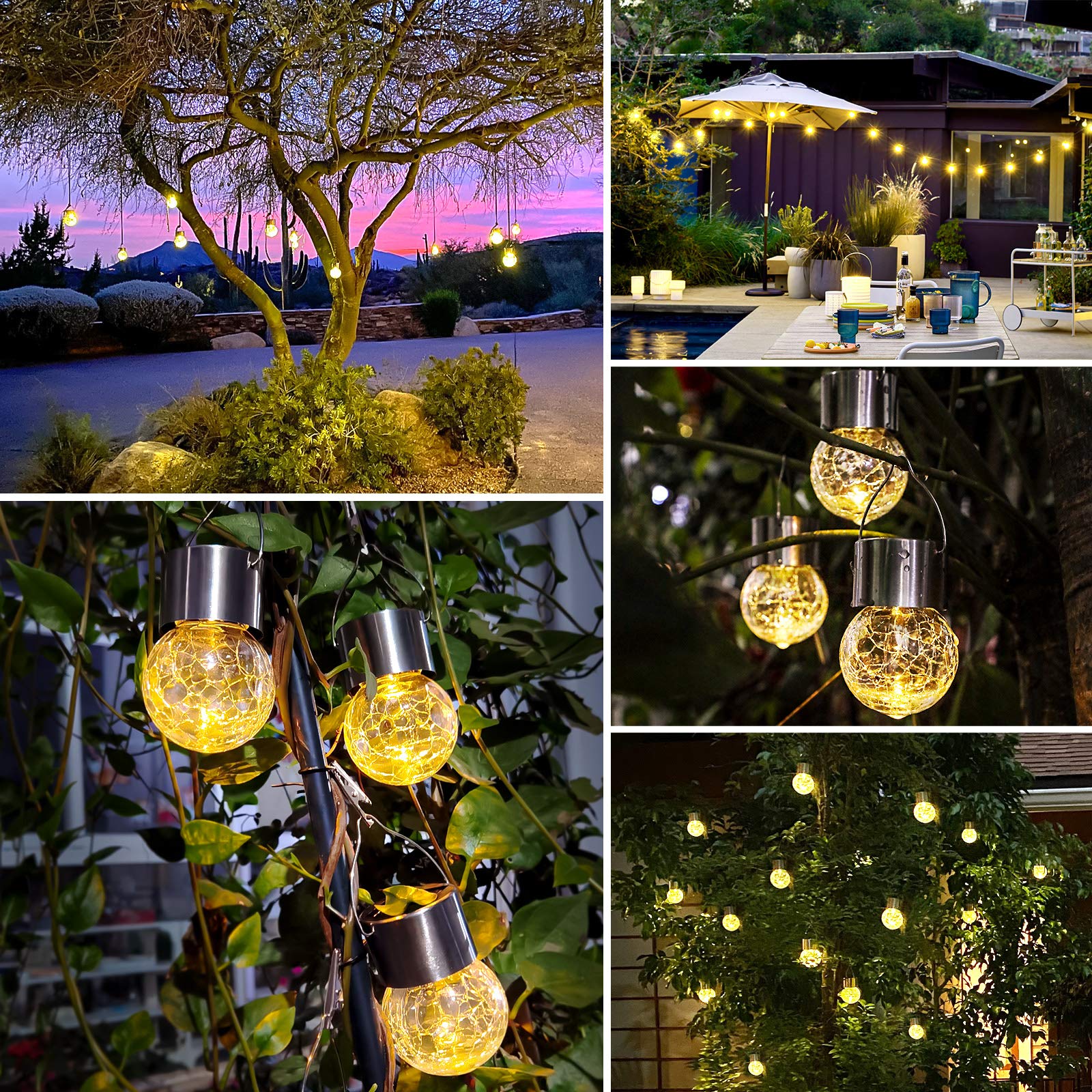 Bosceos hanging solar garden lights brighten trees and fences