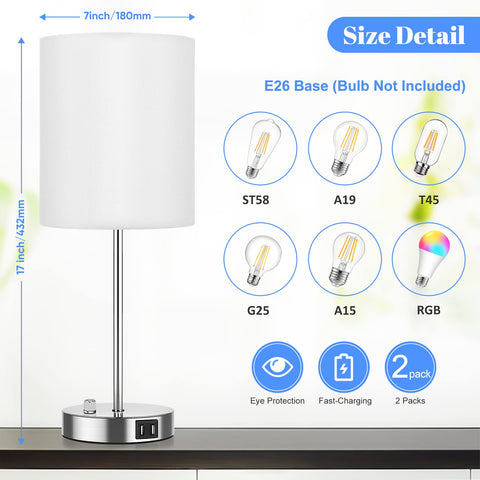Bosceos modern nightstand lamps with a metal base for stable bedside lighting.