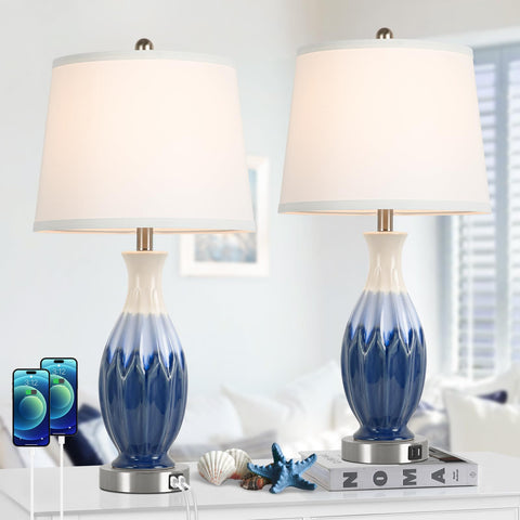Bosceos navy blue coastal table lamp with ceramic base for elegant bedside lighting.