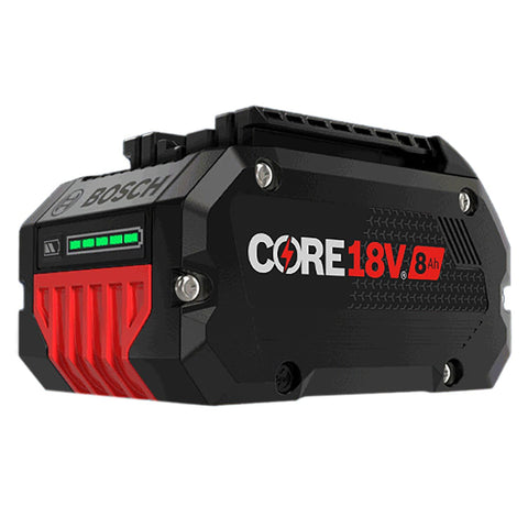 Bosch CORE18V80 charge indicator provides at-a-glance status for planning downtime.