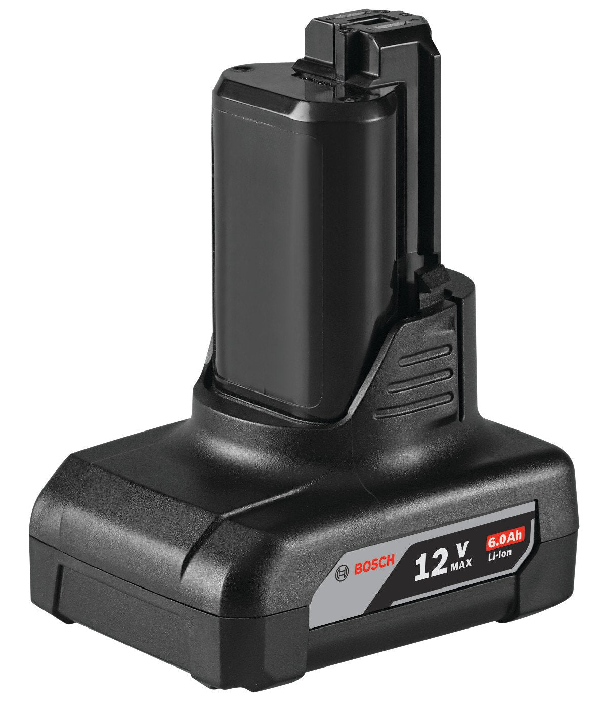 Bosch GBA12V60 battery pack close-up showing 6 Ah capacity.