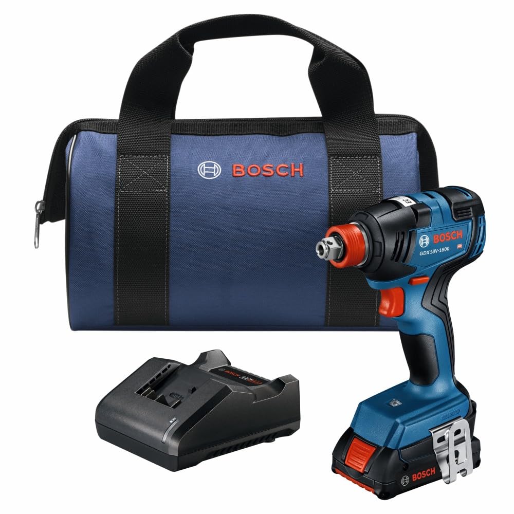 Bosch GDX18V-1800B12 front view shows two-in-one design for fast bit and socket work