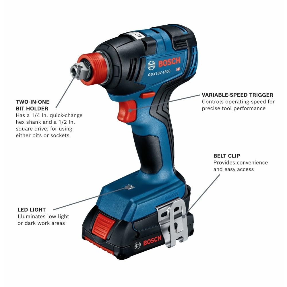 Bosch GDX18V-1800B12 hex shank in action enabling quick bit loading