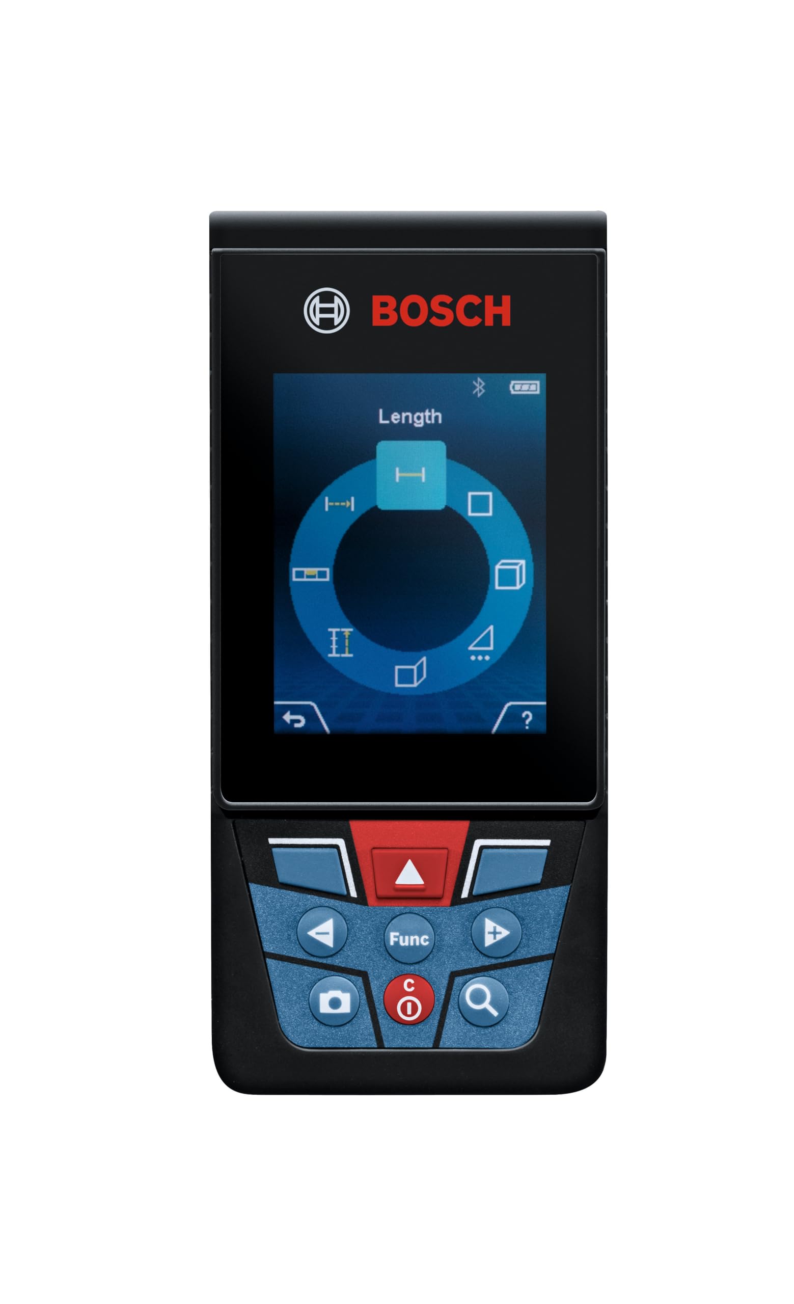Bosch GLM400CL reinforced screen glass enhances outdoor durability.