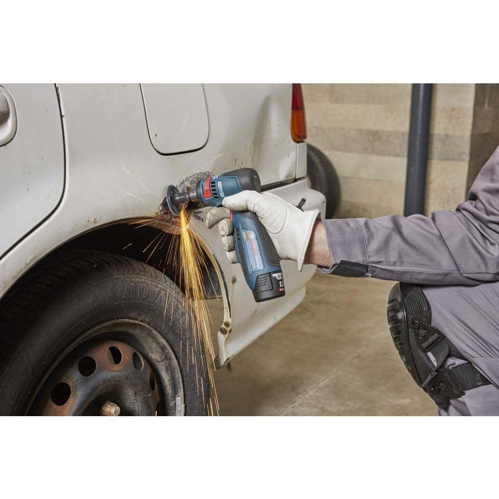 Bosch GWG12V-20SN spindle lock enables quick accessory changes.