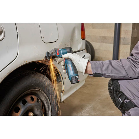 Bosch GWG12V-20SN spindle lock enables quick accessory changes.