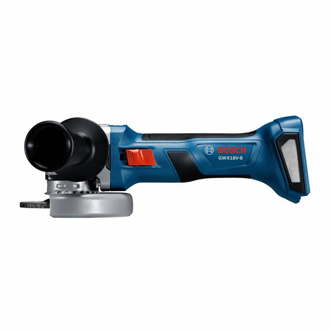 Bosch GWX18V-8N soft-start minimizes startup torque for precise cuts.