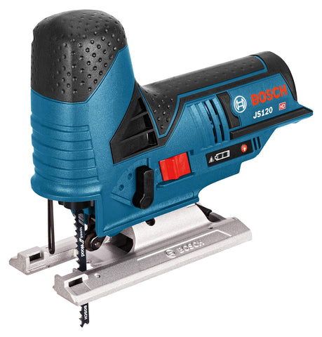 Bosch JS120N front view shows compact jig saw for tight spaces and accuracy.